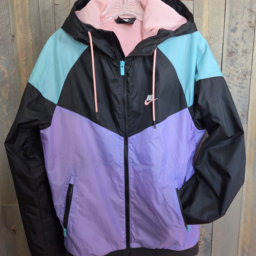 Nike Colorblock Windbreaker Jacket in Black, Lavender, Teal & Pink